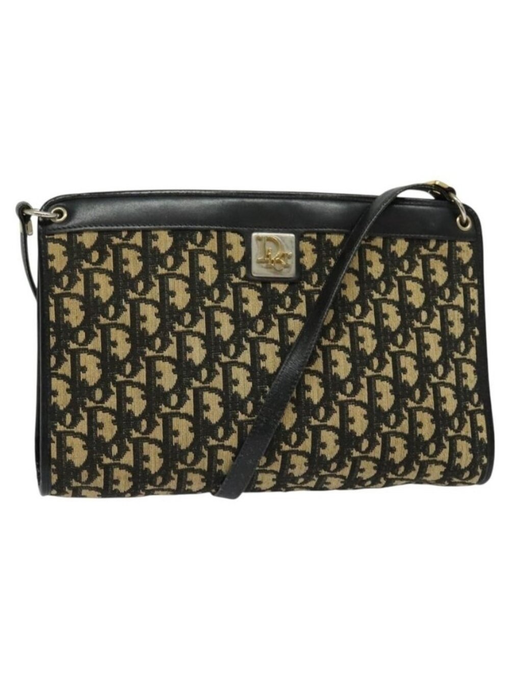 Authentic Christian Dior Shoulder Bag Navy Gold